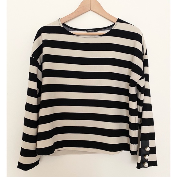 ZARA Black White Striped Top Size M - Picture 2 of 5